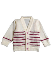 Little Angels Little Angels Sweater Set Baby Wool Full Sleeves V-Neck Striped in a Pearl Pattern Wine 3-Piece Set Sweater Sets Celestial Dot Knit Baby Outfit 0-3M / Wine / Baby Wool